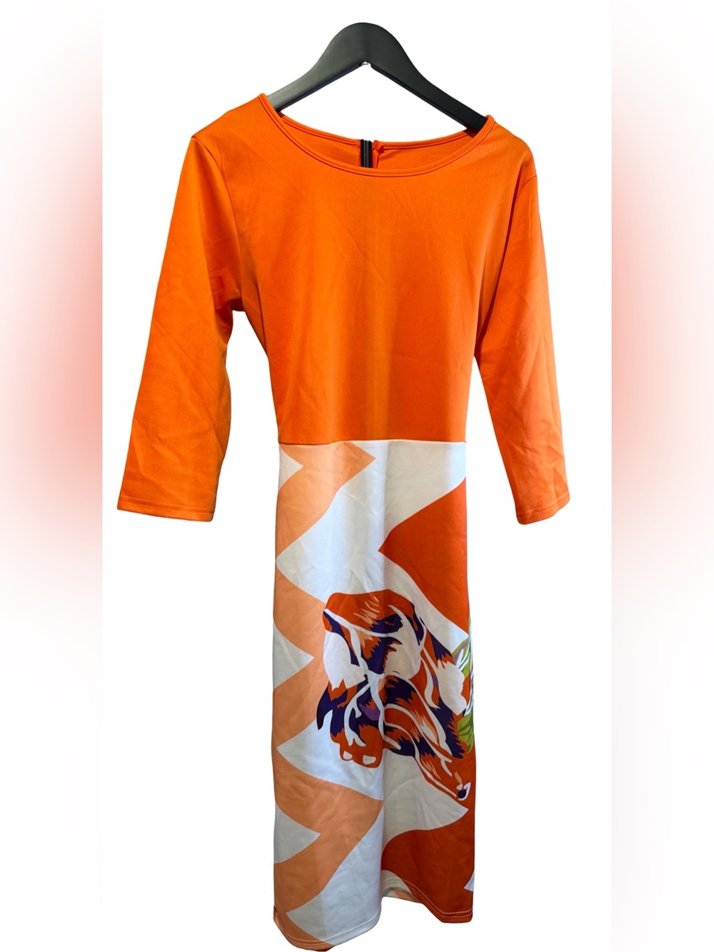 Women’s Orange and White Floral Print Dress Size Large NWOT #297